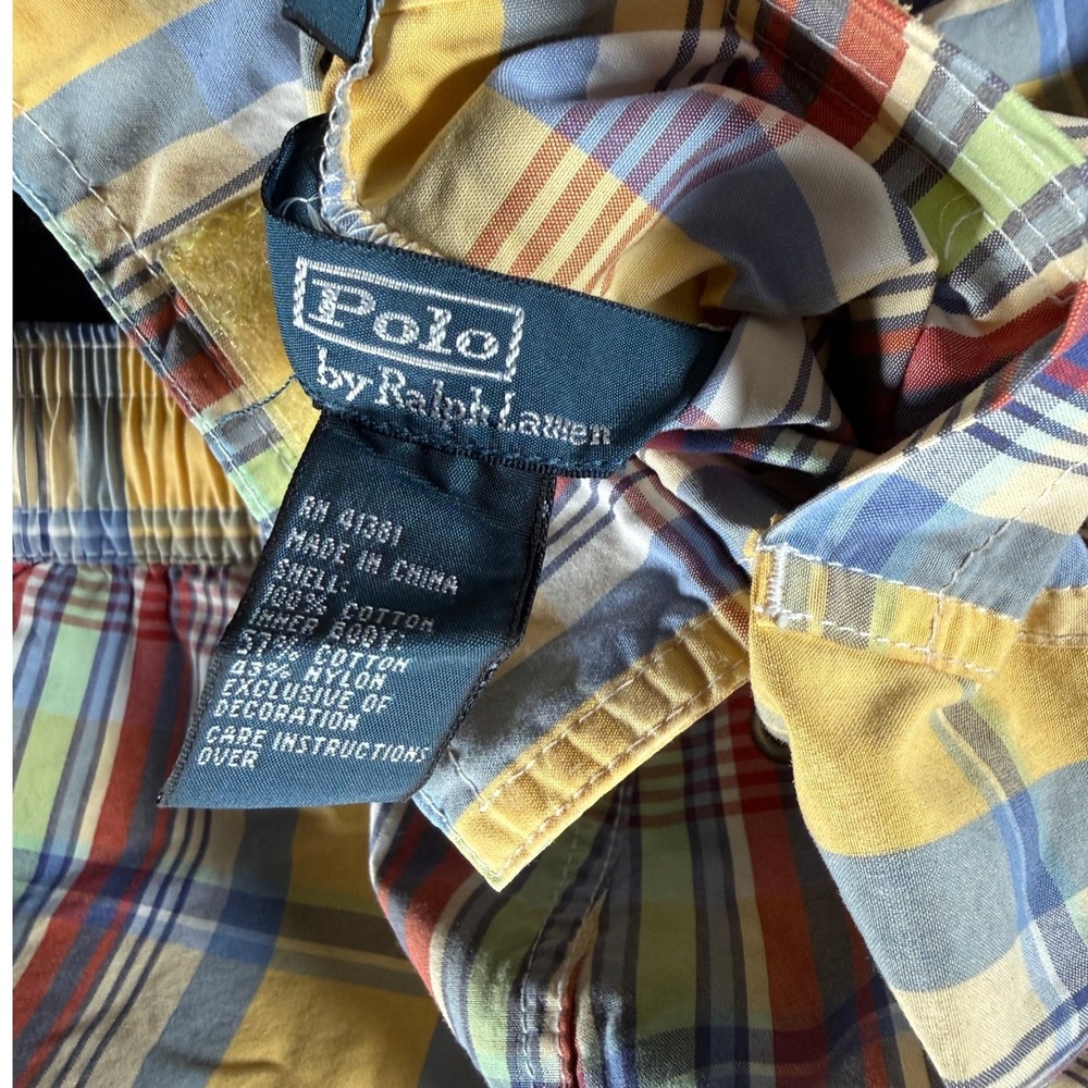 Polo Ralph Lauren Reversible Swim Trunks XL Plaid Navy Blue Cotton Shorts Mens - Picture 2 of 15